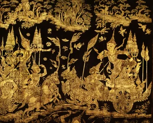 Detail eines Bildschirms mit einer Szene aus dem Ramakien